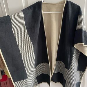 Black and Cream Striped Open Front Poncho